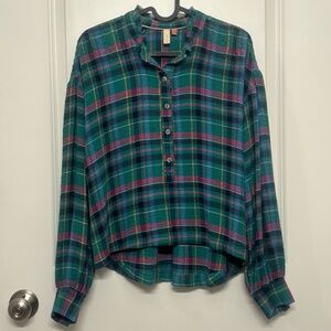 Anthropologie Pilcro | Green Plaid Button-Front Shirt | Size XS